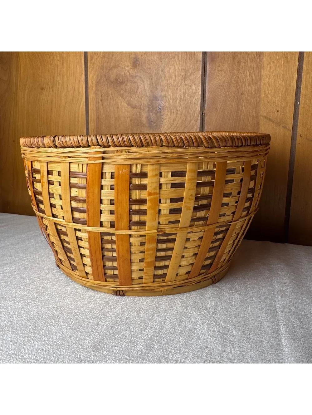 Vintage Handwoven Wicker Basket Round Boho Farmhouse Storage Decor 10 Inch